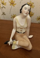 German Art Deco Flapper Figurine Seated Bathing Beauty Friend Antique