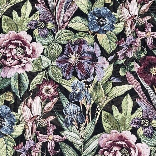 Black tapestry fabric plants - black,