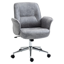 Computer Office Chair Mid Back Desk Chair Cushion Back Swivel Retro Light Grey