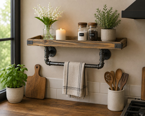 Rustic industrial wall shelf - wall,
