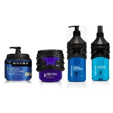Gutss Mens 4 pcs Gift Set | Shaving Gel Hair Styling Wax Aftershave Cologne Blue