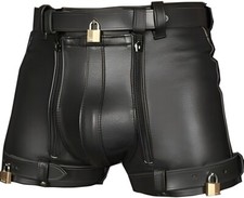 Men's Real Leather Chastity Shorts Clubwear Shorts Gay Fetish Shorts