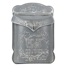 Vintage Style Distressed Grey Post Mail Letter Box Floral Design Lockable 