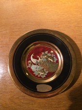 The Art of Chokin 24K 10 Cm Small Plate of A Peacock Gold Rim Made In Japan