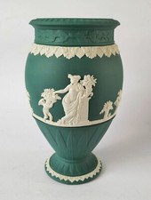 Wedgwood Spruce Green Jasperware Vase Bountiful - 8 Inch
