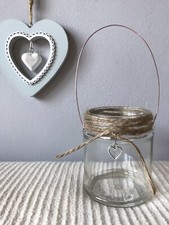 Hanging glass jar heart tea light wedding shabby chic twine Lantern Vase Candle