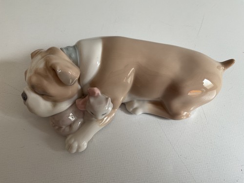 Lladro bulldog dog and cat - and,