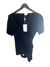 BNWT Michel Ambers UK 14 Black Wrap Belted Jersey Blouse Top