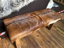 Cow Hide Bench Stool Ottoman Footstool Seat Chair Genuine Leather With Hair New
