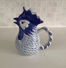 Cockerel Small Jug Blue White Country Style.