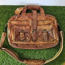 Vintage LANDLEDER German Handmade Soft Leather Messenger Laptop Bag Cognac Brown