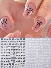 Minimalist Bow Nail Art Stickers Decal Black White Blue Pink Ribbon Gel Nails