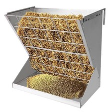 Large Hay Rack for Goats Metal 2 in 1 Hay & Grain/Salt Feeder Removable