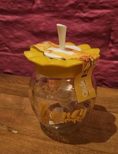 Cute Little Glass Honey Jar Flower Shaped Yellow Lid Honey Pot With Dipper
