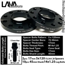 2PC 17MM THICK 5X120 72.56MM C.B WHEEL SPACER+10 14X1.25 BOLT FIT BMW MINI MODEL