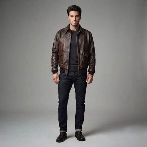Men brown leather bomber - men's,