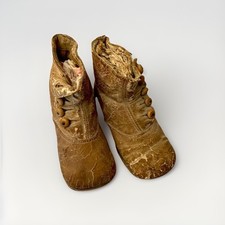Antique 1800 Victorian Leather Button Up Boots  - Childrens Vintage Shoes