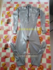 Sliver latex catsuit front zip front hole with socks 0.4mm cusotm made