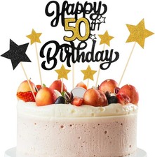 Happy 50th Birthday Cake Topper Black Gold... 