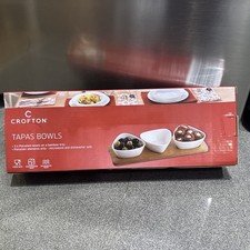 Crofton Tapas Bowls with Bamboo Tray – Set of 3 – White – New