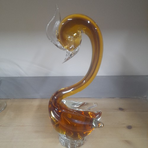 Large murano glass swan - swan, amber