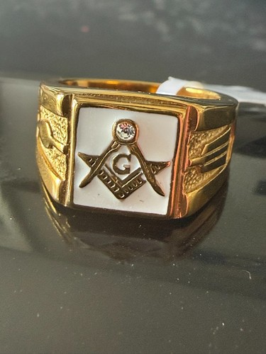 Mens masonic signet ring white - mens,