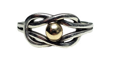 14K YELLOW GOLD & STERLING KNOT RING-SIZE 7-925 585-FREE USA SHIPPING