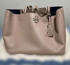 Tory Burch McGraw Tote Bag Sand Leather Large Capacity Used Authentic