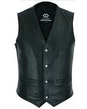Classic Mens Motorcycle Leather Black Vest Waistcoat Biker Cowhide