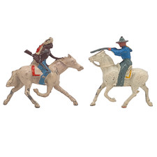 J Hill & Co Vintage Lead Mounted Cowboy & Indian Figures 6.5cm Toy Soldiers