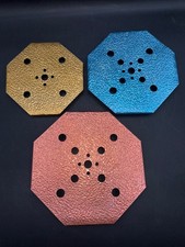 Set Of 3 MCM Octagonal Tin Trivets Gold Blue Red Textured Lightweight Durable He
