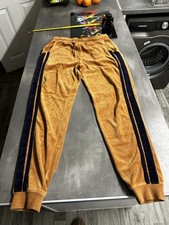 Retro Sergio Tacchini Velour Track Pants Small Mustard Navy 80s Casuals Velvet