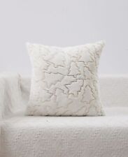Set Of 2 White Furry Plush Faux Fur Gold Sequins Christmas Trees Cushion Cover