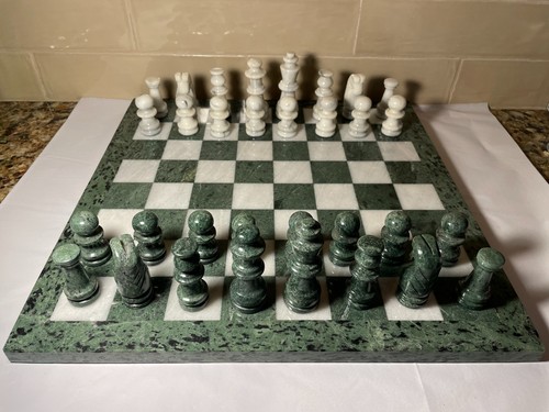 Green white marble chess set - chess,