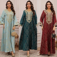 Muslim Dress Women Dubai Abaya Islamic Party Gown Robe Ramadan Embroidery Caftan