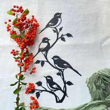 Metal Birds on Branch Wall Art Black Silhouette 30x17cm Nature Garden Decor
