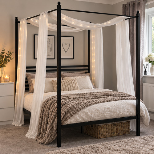 Double canopy bed frame - double, black