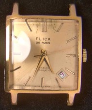 Flica Square Apricot Dial Men's Automatic ETA 2459 Vintage Swiss Watch-- Running