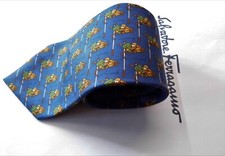  Salvatore Ferragamo Blue With Horse & Jockey Equestrian Design Silk Tie