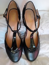 HOTTER Retro Pin up Viviene Black Ladies T-Bar Mary Jane Shoes Size 6.5 New