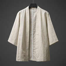 Men Cotton Linen Kimono Open