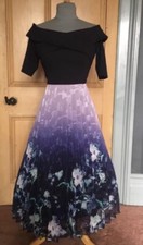 COAST Bardot Navy Floral Pleated Fit Flare Occasion Midi Dress Size 12 .