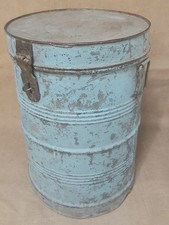 Vintage Blue Painted Galvanised Metal Rice Grain Industrial Storage Bin Canister