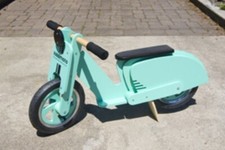 Kiddimoto Child Wooden Scooter Balance Bike Blue Bicycle Vespa