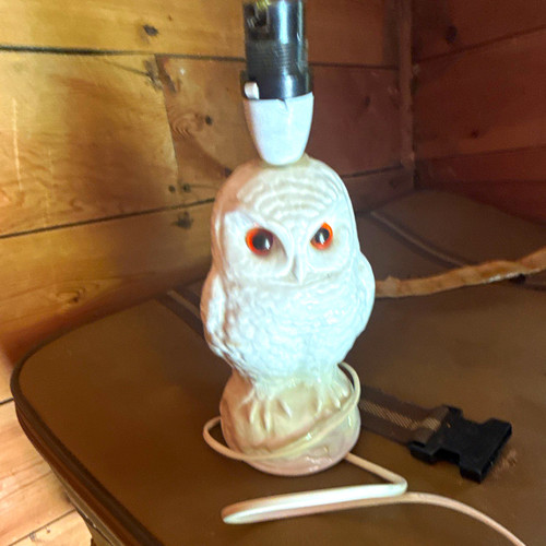 White ceramic owl table - owl, lamp