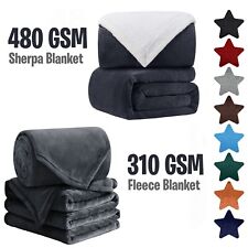 Heavy Sherpa Fleece 480 GSM Blanket Soft Warm Bed Sofa Throw Weighted Blanket UK