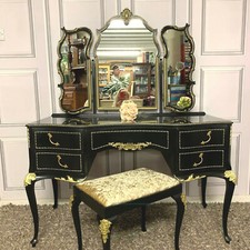 PAINTED DRESSING TABLE BLACK PIANO FINISH BLACK & GOLD LOUIS STYLE OLYMPUS