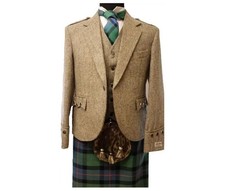 Khaki Tweed Men's Scottish Argyle Wedding Kilt Jacket with vest