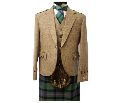 Men khaki tweed argyle kilt - khaki,