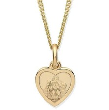 9ct Gold on Silver St Christopher Heart Pendant / Necklace - Choice of Chain